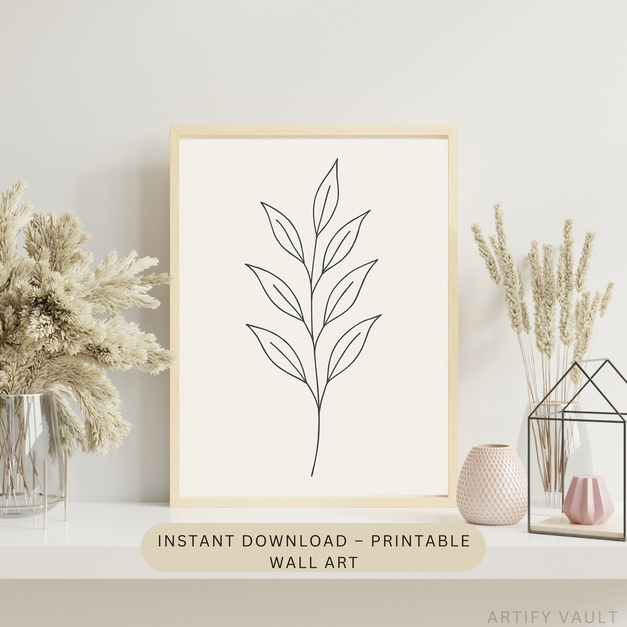 Minimalist Leaf Line Art – Printable Wall Art Digital Download