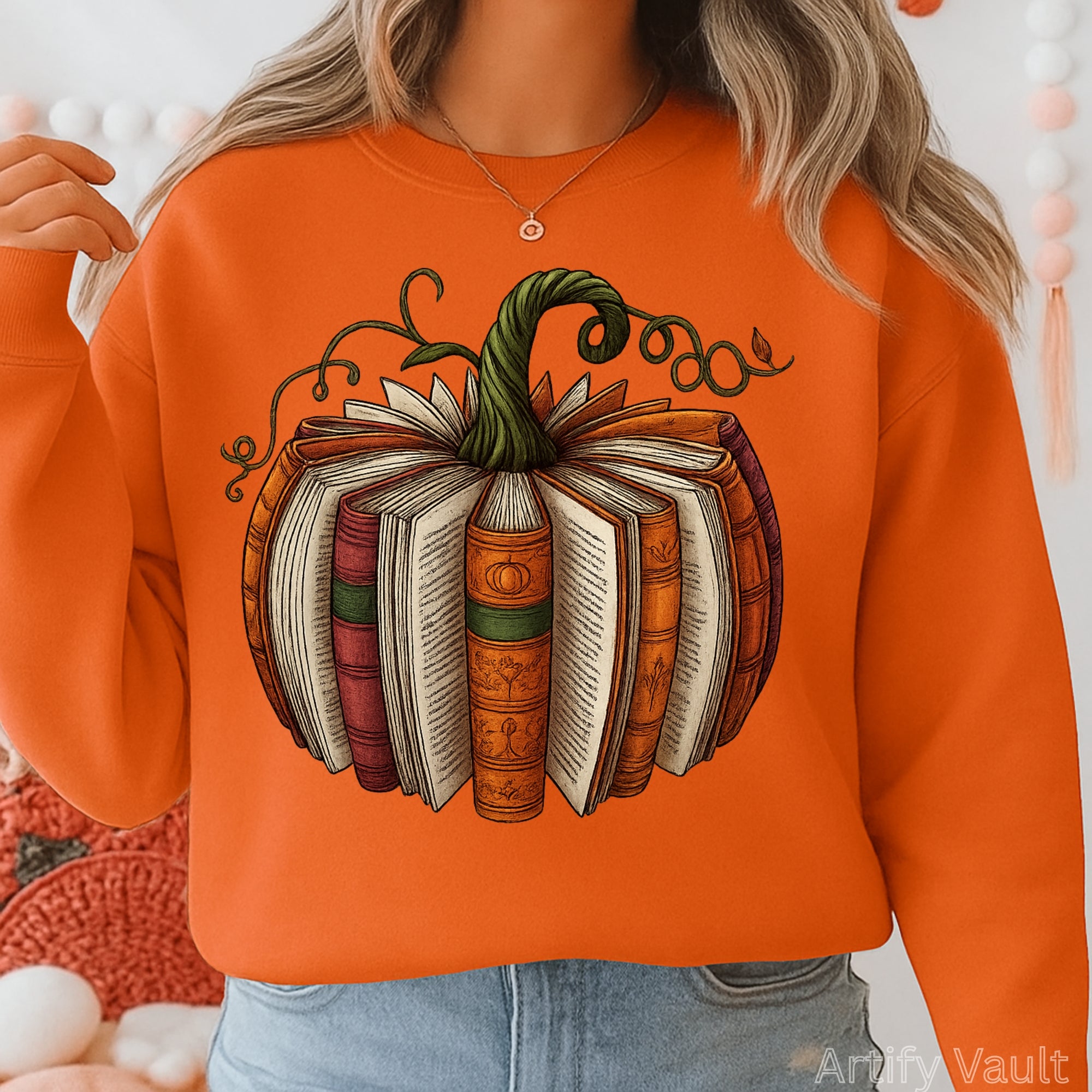 Vintage Book Pumpkin Transparent PNG Design — Autumn Fall Sublimation Print