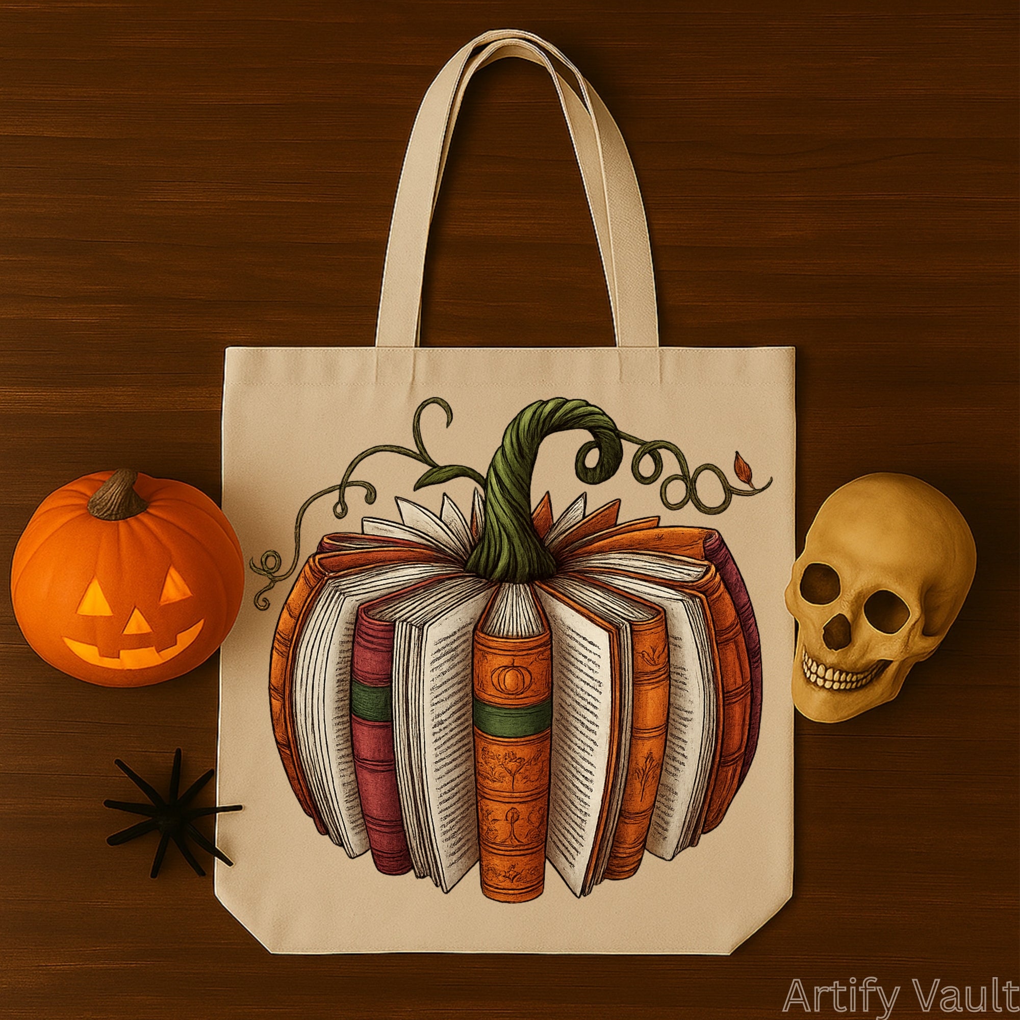 Vintage Book Pumpkin Transparent PNG Design — Autumn Fall Sublimation Print