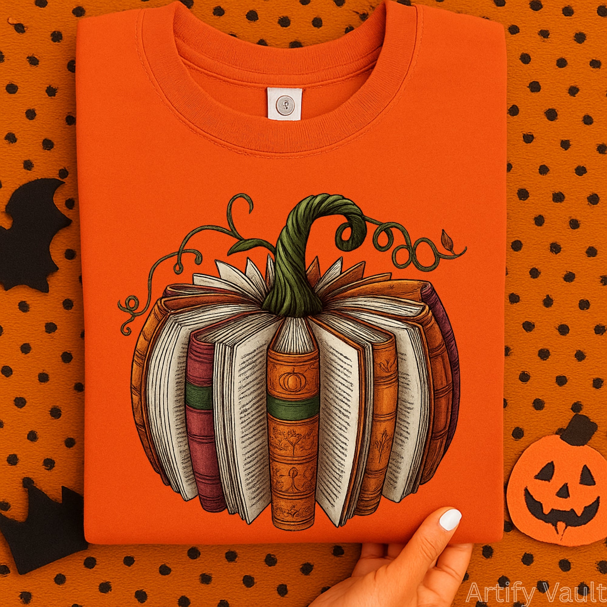 Vintage Book Pumpkin Transparent PNG Design — Autumn Fall Sublimation Print