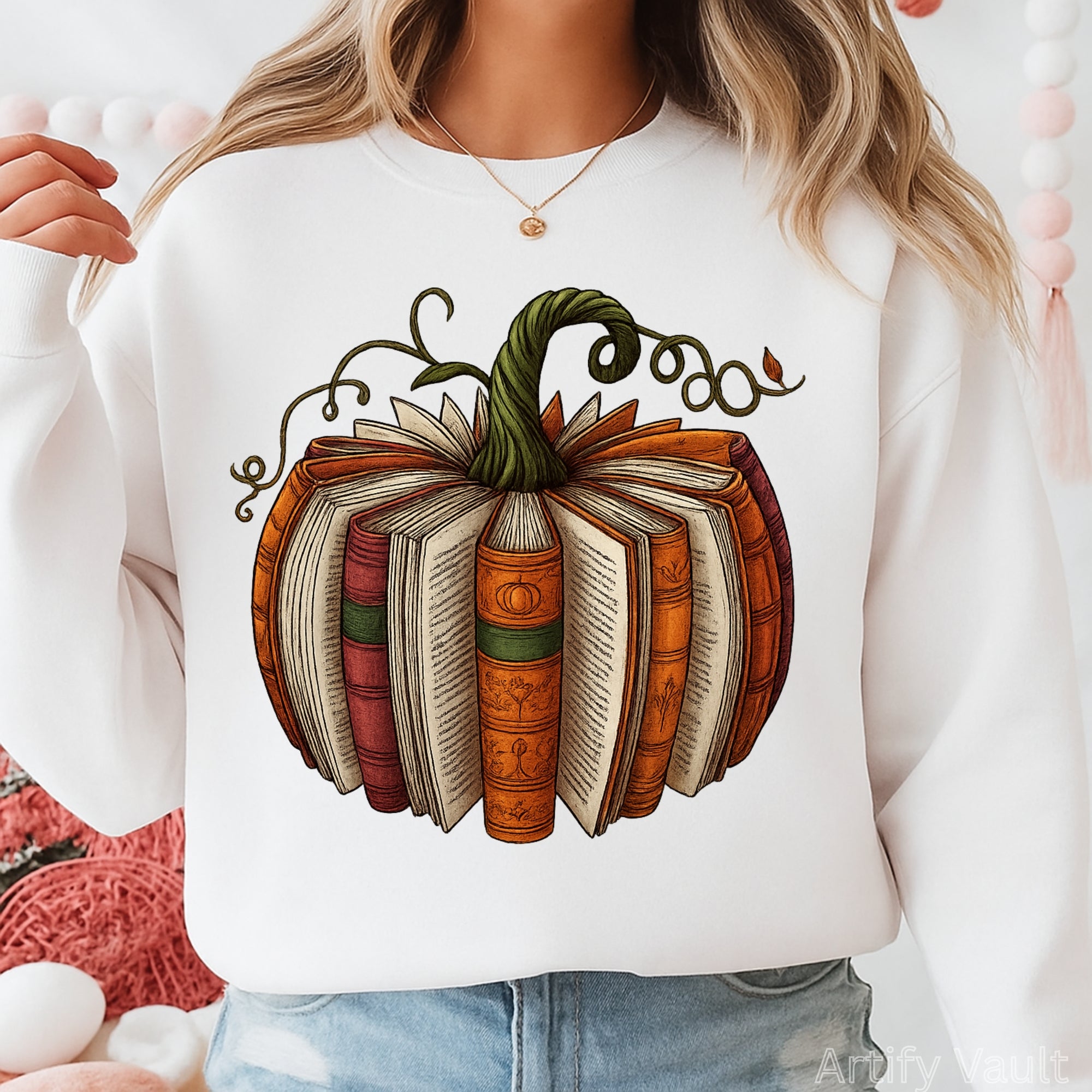 Vintage Book Pumpkin Transparent PNG Design — Autumn Fall Sublimation Print