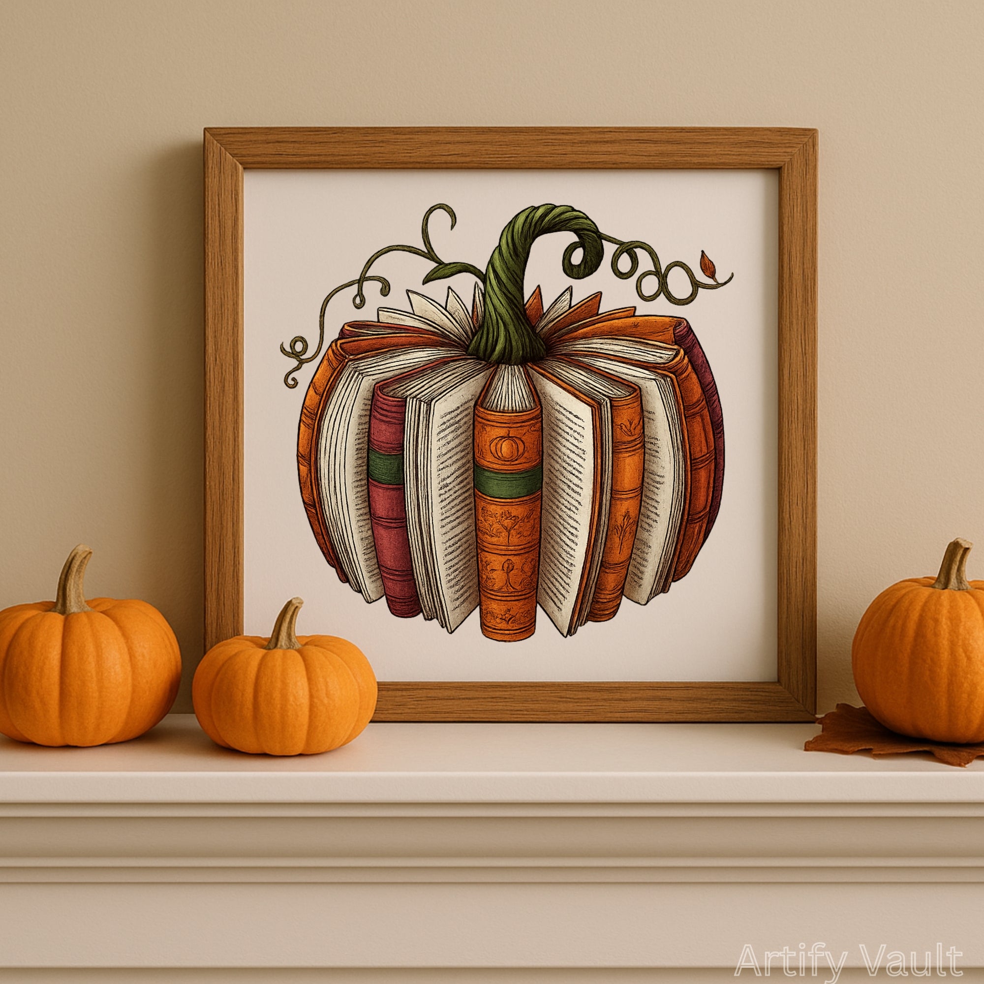 Vintage Book Pumpkin Transparent PNG Design — Autumn Fall Sublimation Print