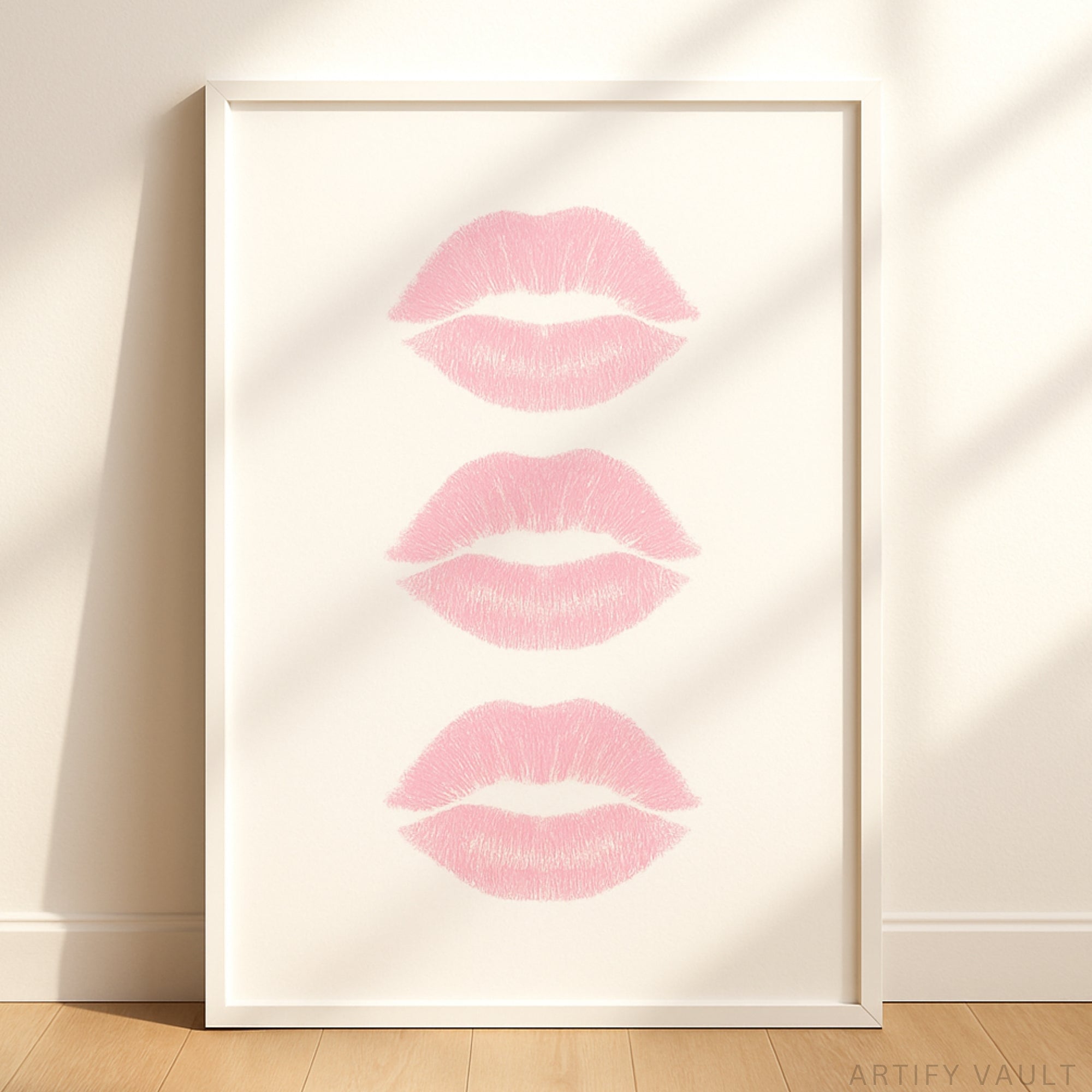 Pink Lips Kiss Wall Art Print – Modern Feminine Minimalist Decor