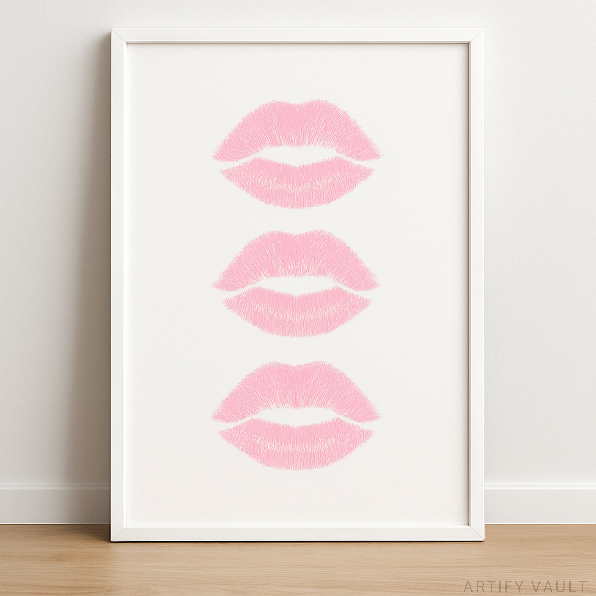 Pink Lips Kiss Wall Art Print – Modern Feminine Minimalist Decor