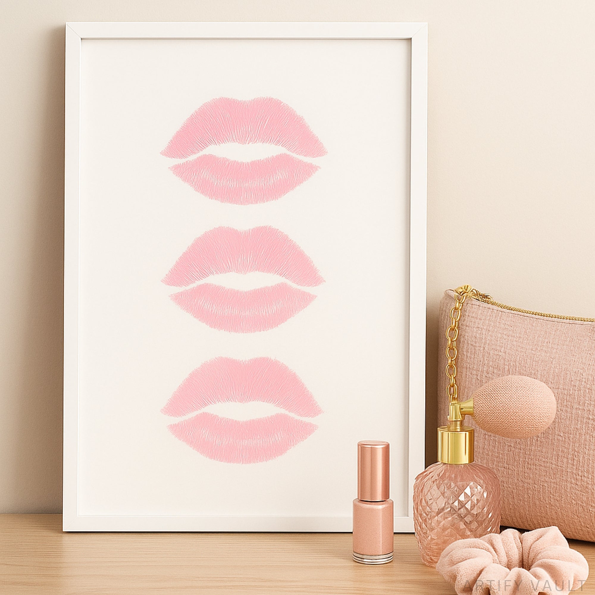 Pink Lips Kiss Wall Art Print – Modern Feminine Minimalist Decor
