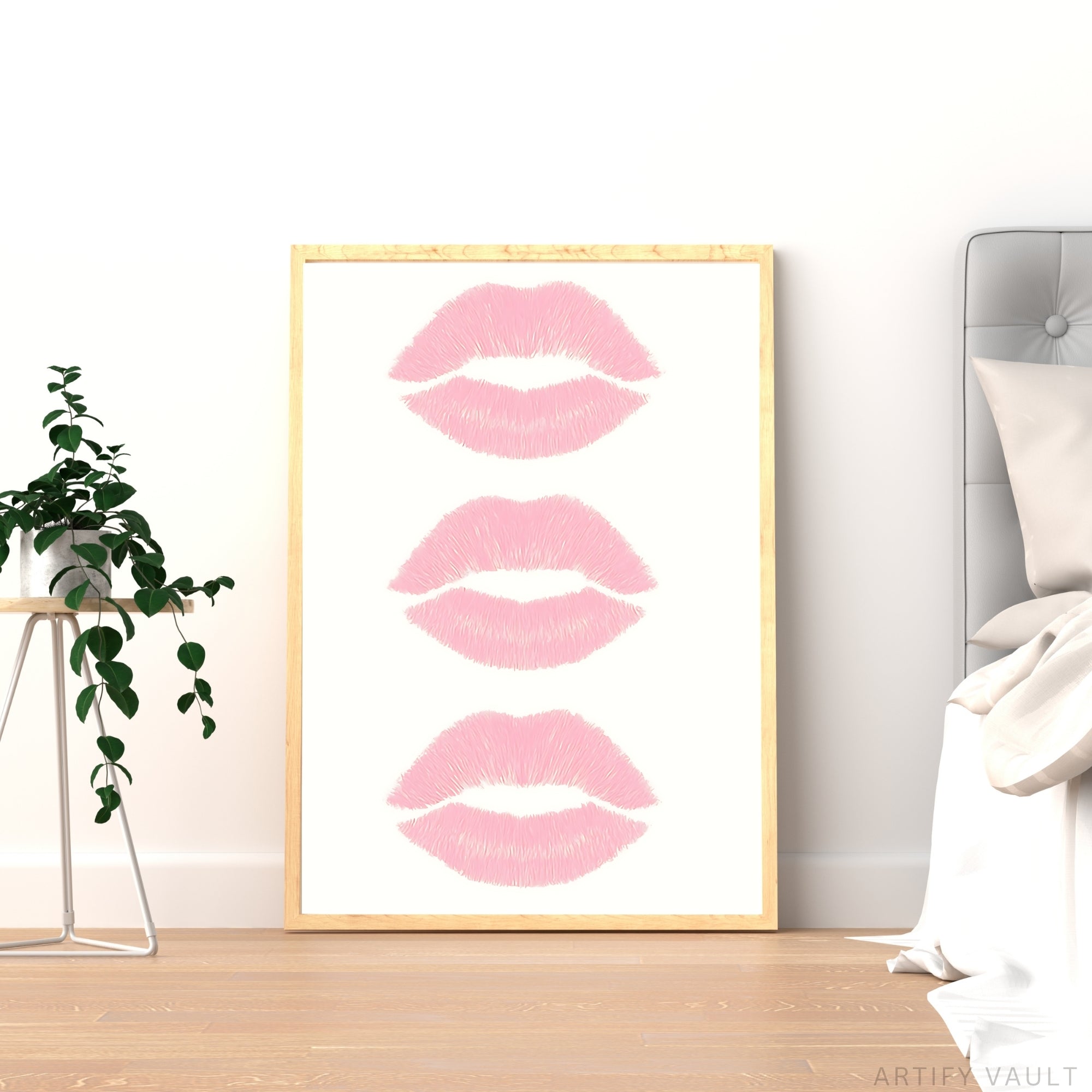 Pink Lips Kiss Wall Art Print – Modern Feminine Minimalist Decor