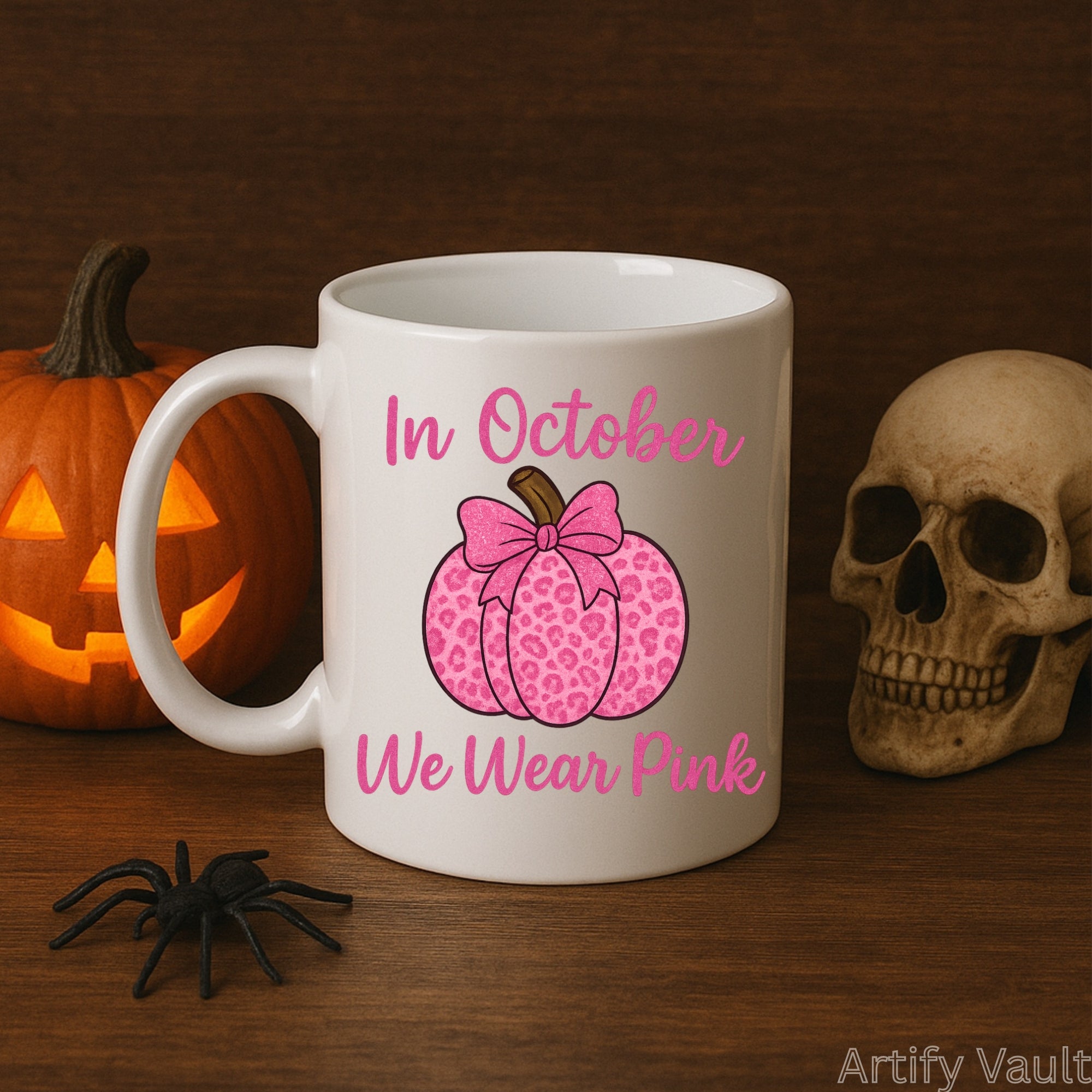 In October We Wear Pink PNG | Glitter Pink Pumpkin Design