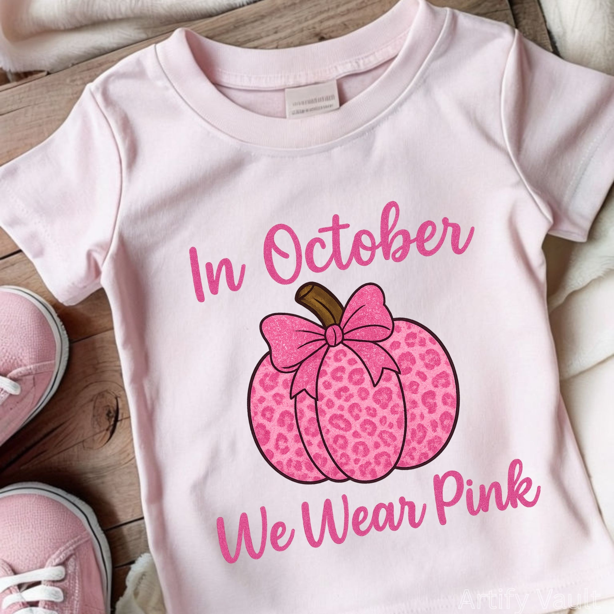 In October We Wear Pink PNG | Glitter Pink Pumpkin Design