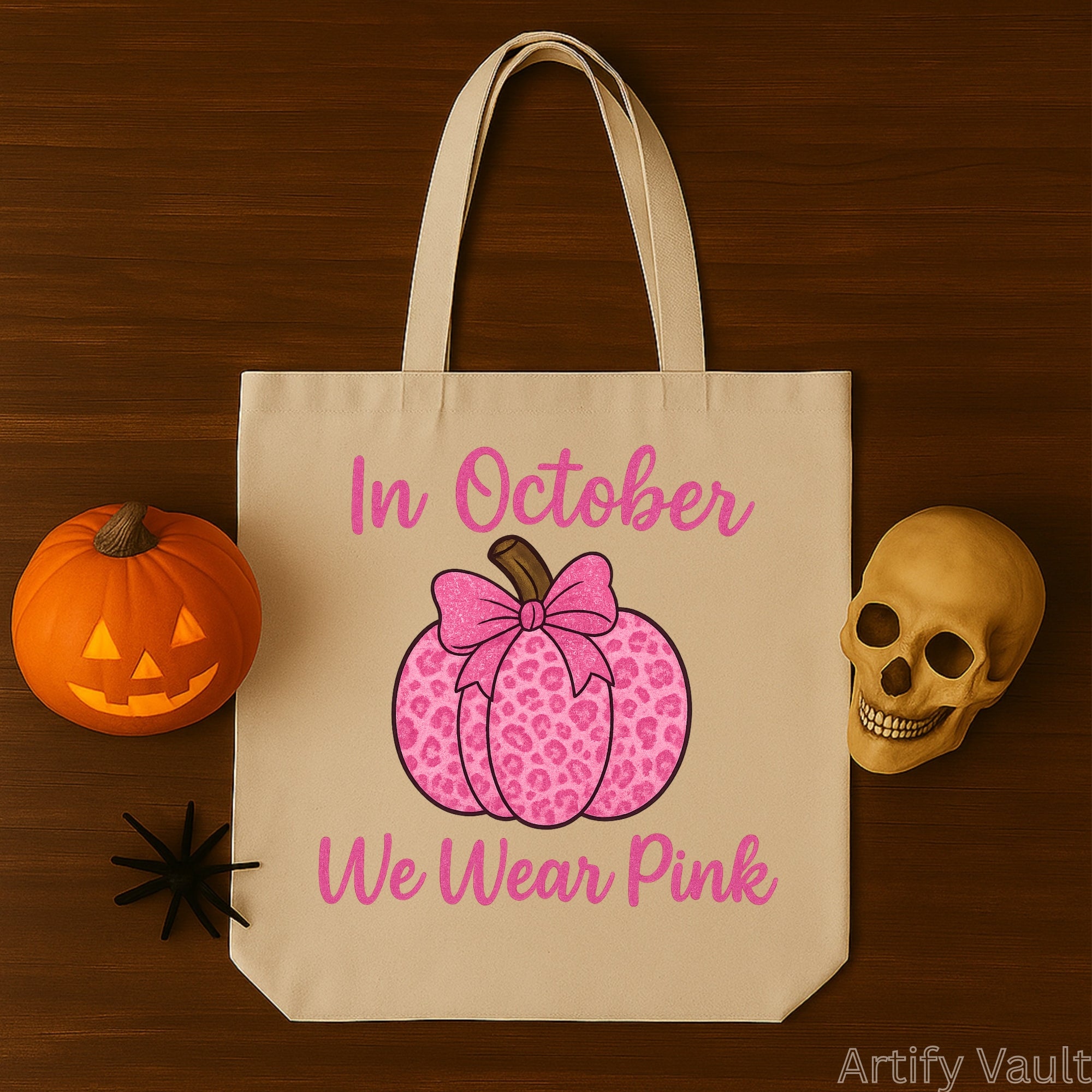 In October We Wear Pink PNG | Glitter Pink Pumpkin Design