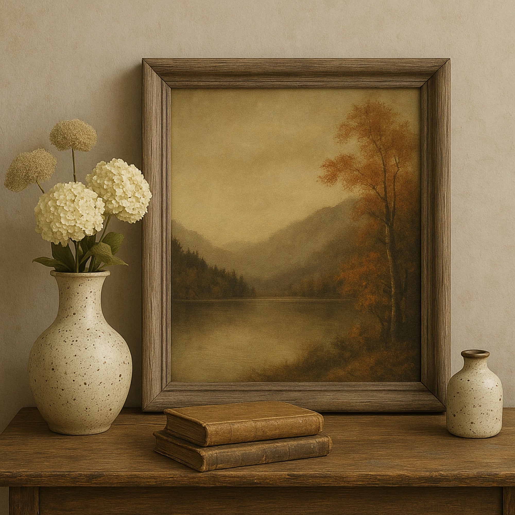 Square Vintage Landscape Wall Art Print – Rustic Nature Scene