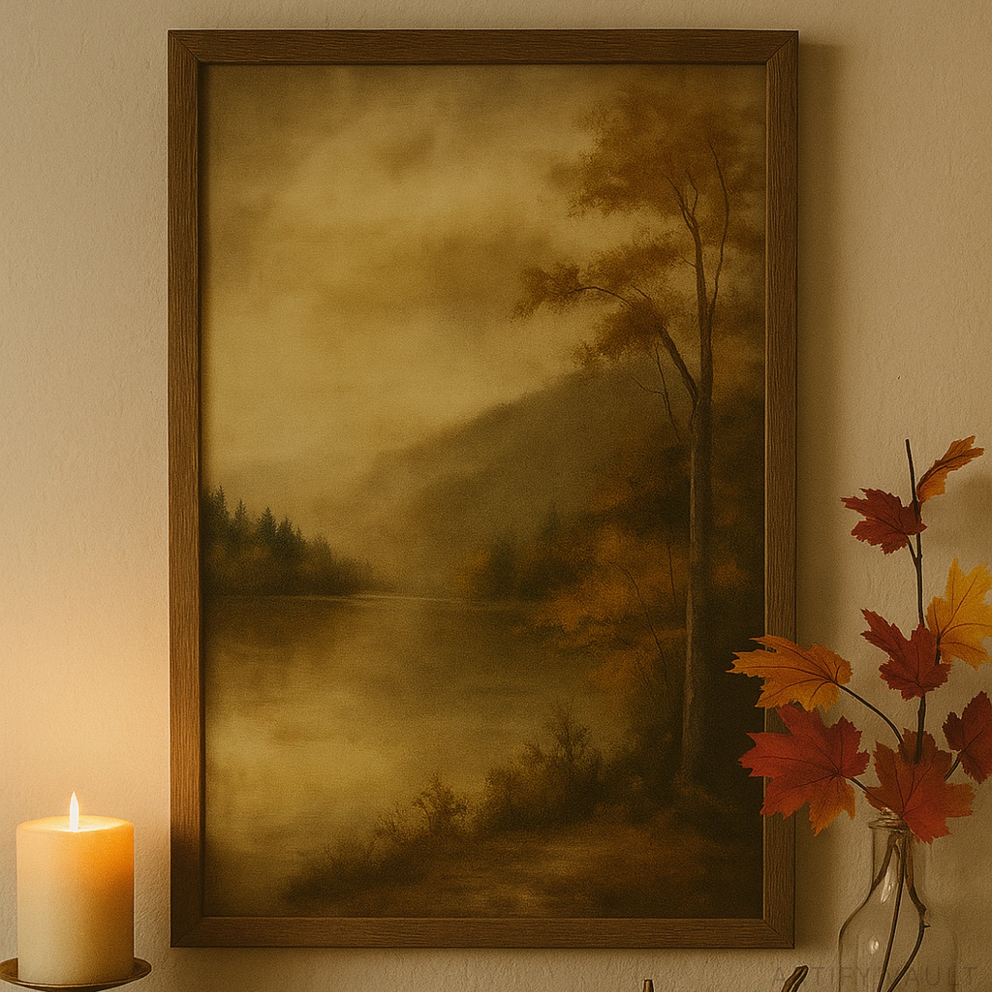 Square Vintage Landscape Wall Art Print – Rustic Nature Scene