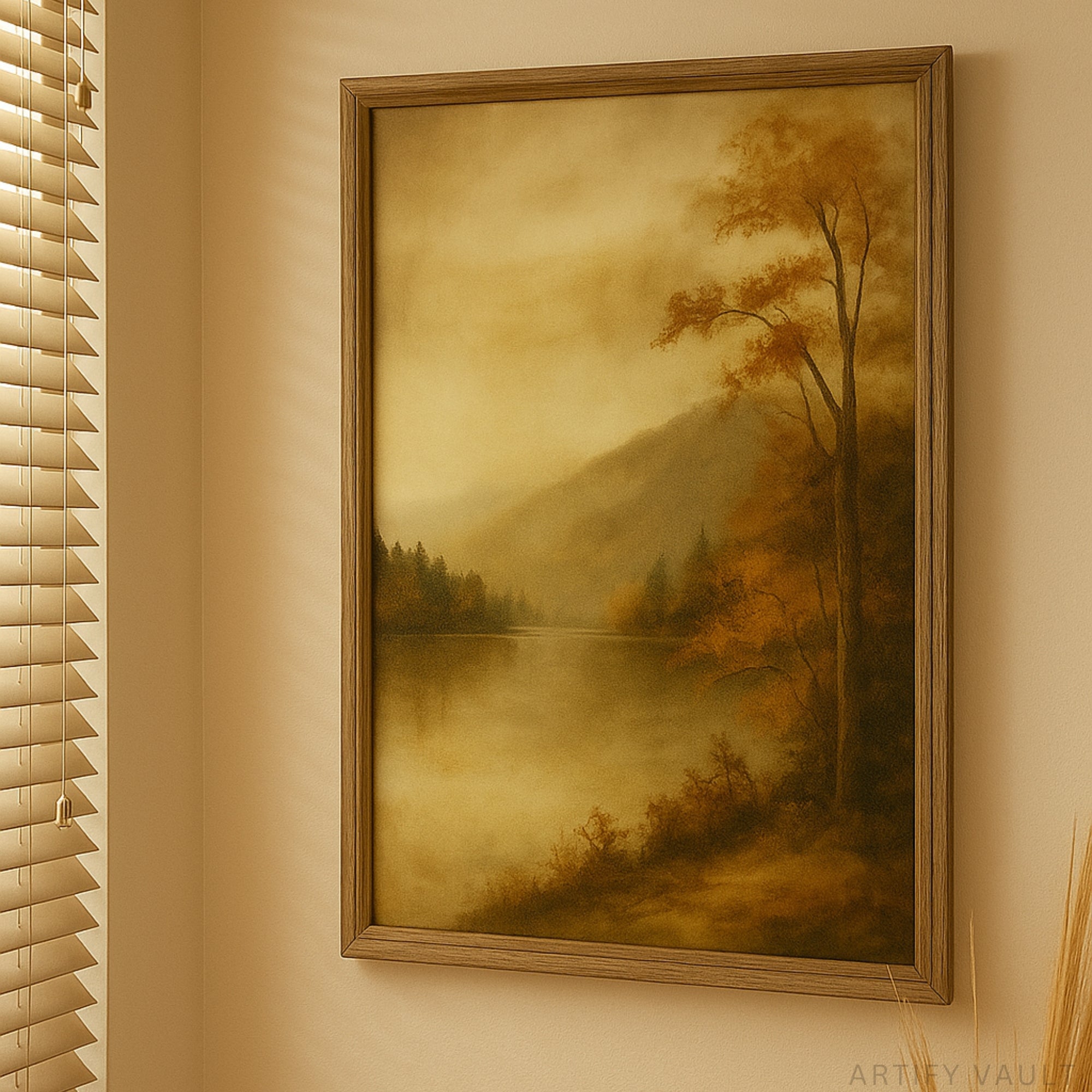 Square Vintage Landscape Wall Art Print – Rustic Nature Scene
