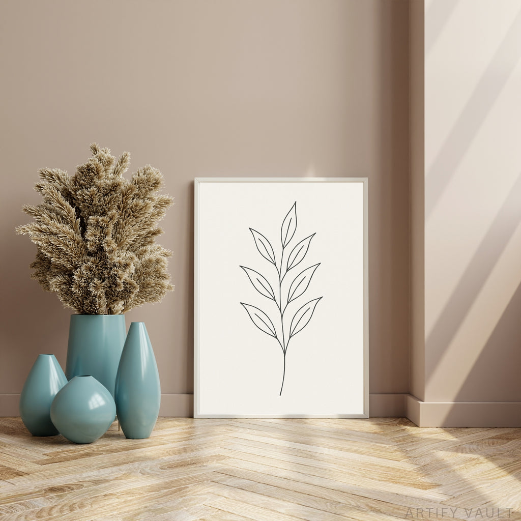 Minimalist Leaf Line Art – Printable Wall Art Digital Download