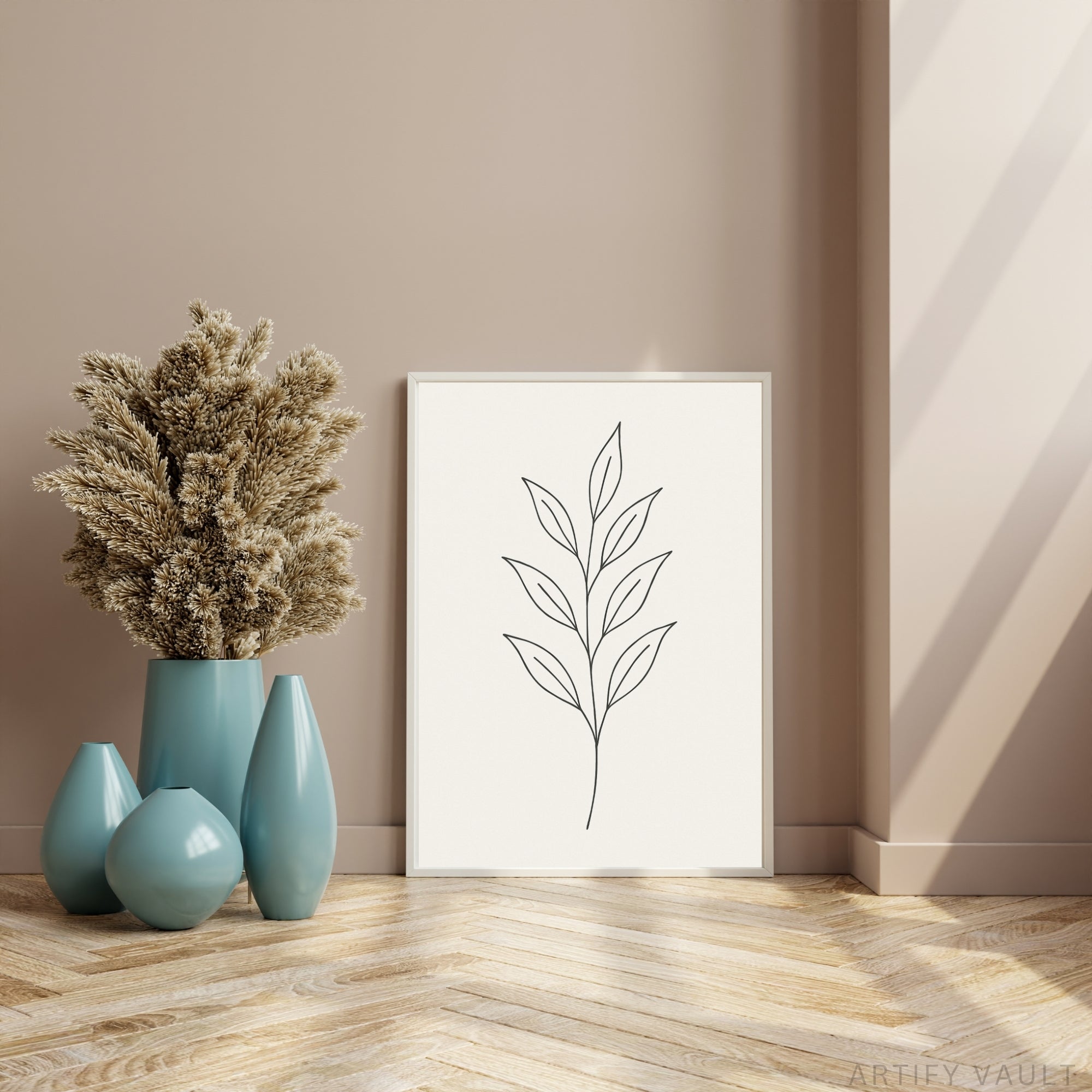 Minimalist Leaf Line Art – Printable Wall Art Digital Download