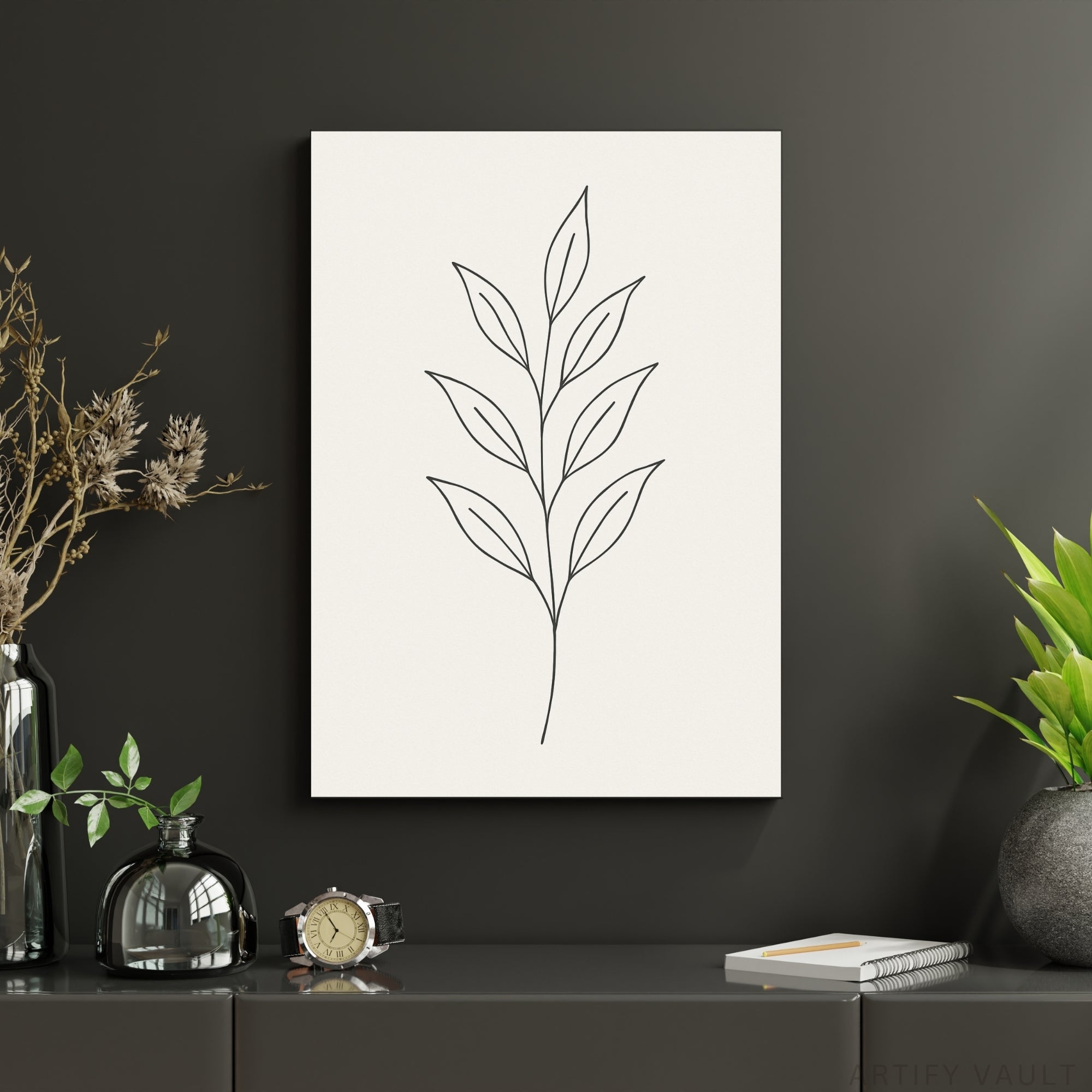 Minimalist Leaf Line Art – Printable Wall Art Digital Download