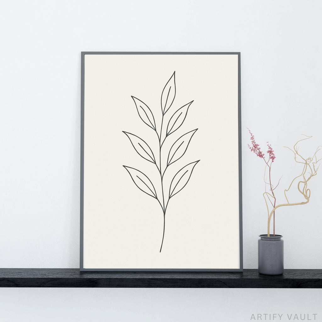 Minimalist Leaf Line Art – Printable Wall Art Digital Download