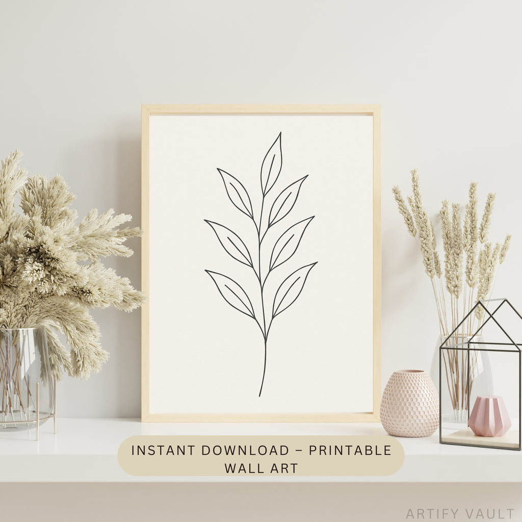 Minimalist Leaf Line Art – Printable Wall Art Digital Download
