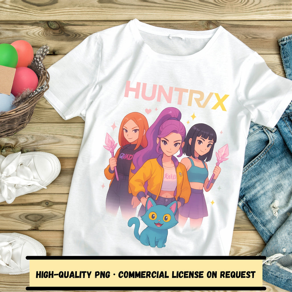Anime Girl Squad Clipart | HUNTR/X Inspired Digital Art PNG | Kpop Gamer Girl Illustration