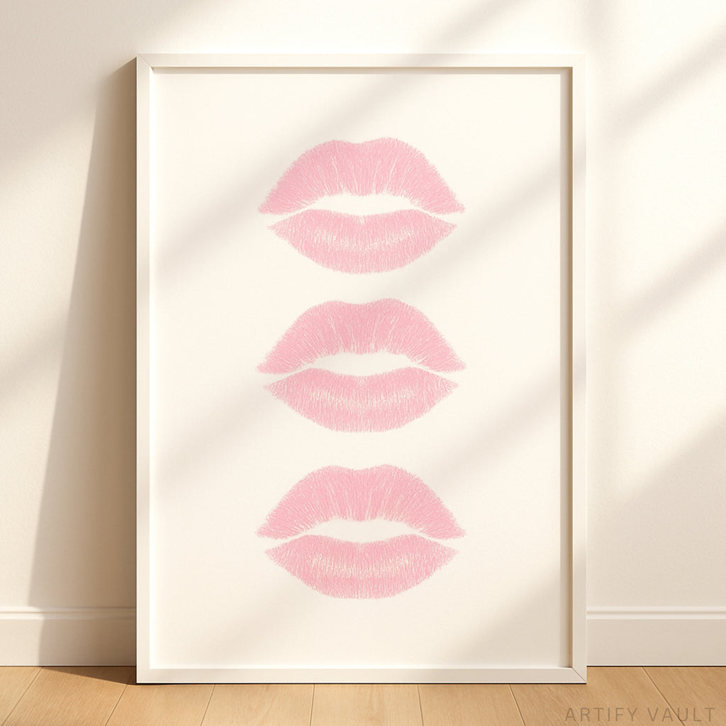 Pink Lips Kiss Wall Art Print – Modern Feminine Minimalist Decor