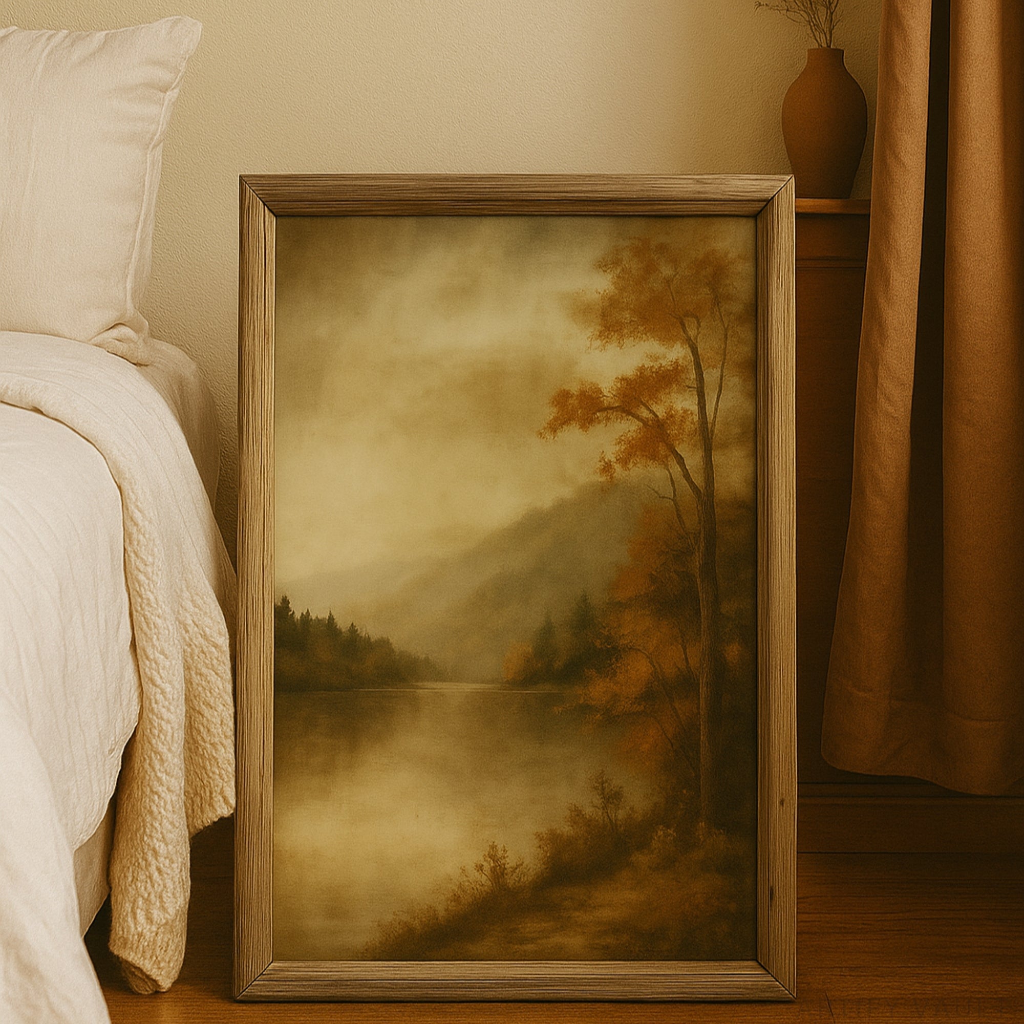 Square Vintage Landscape Wall Art Print – Rustic Nature Scene