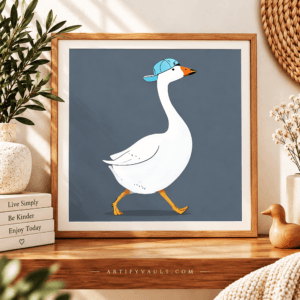Silly goose wall art printable featuring a goose wearing a blue baseball cap